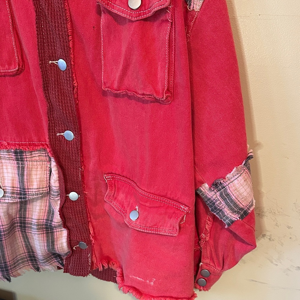 Pol Red And Plaid Patchwork Jacket - image 3